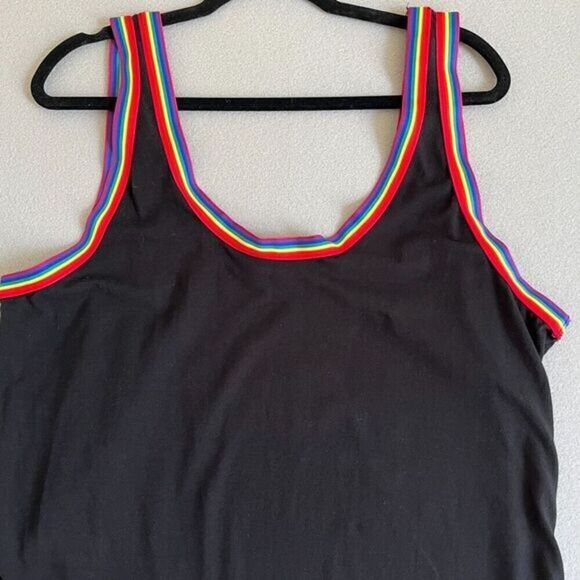 Torrid Foxy Scoop Neck Ringer Bodysuit Black Rainbow Trim Size 4X - Picture 8 of 9